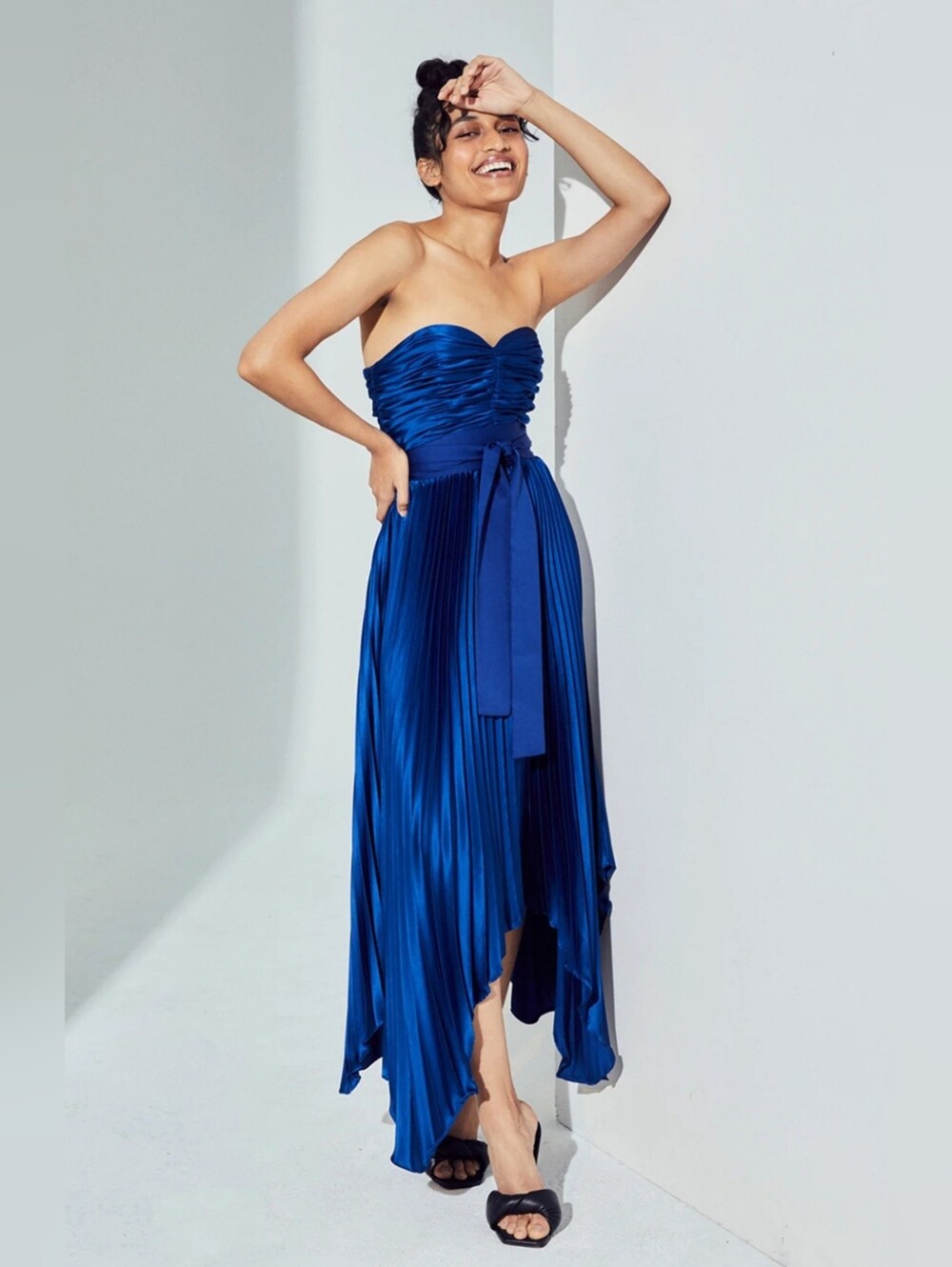 Amur Khloe Sweetheart Satin Dress Muted Blue Size 4 Retail $ 598 - Picture 2 of 16